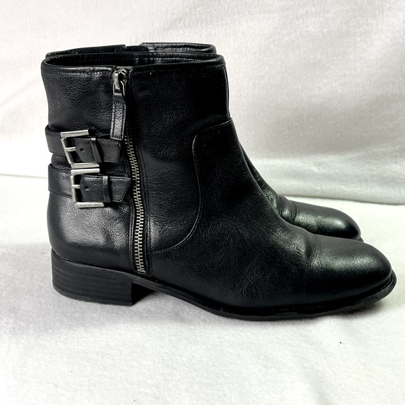 Nine West Boots Womens 9.5M Justthis Ankle Black Leather Buckle Strap Zip Boho - Picture 11 of 14